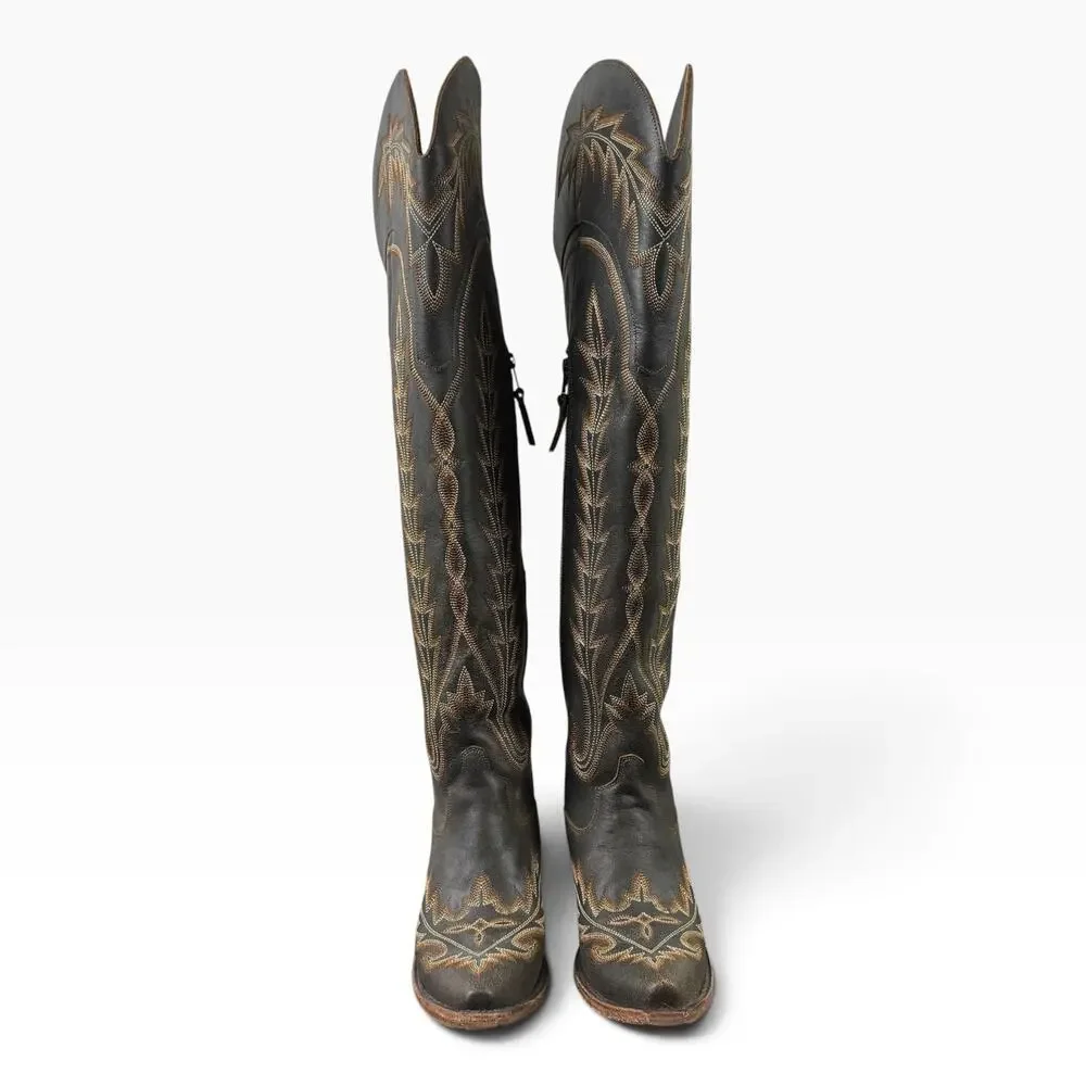 Lane Lexington OTK Womens 7.5 Over Knee Corset Western Cowboy Boots Leather